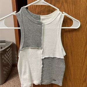 Hollister Grey and White Ribbed Patchwork Tank